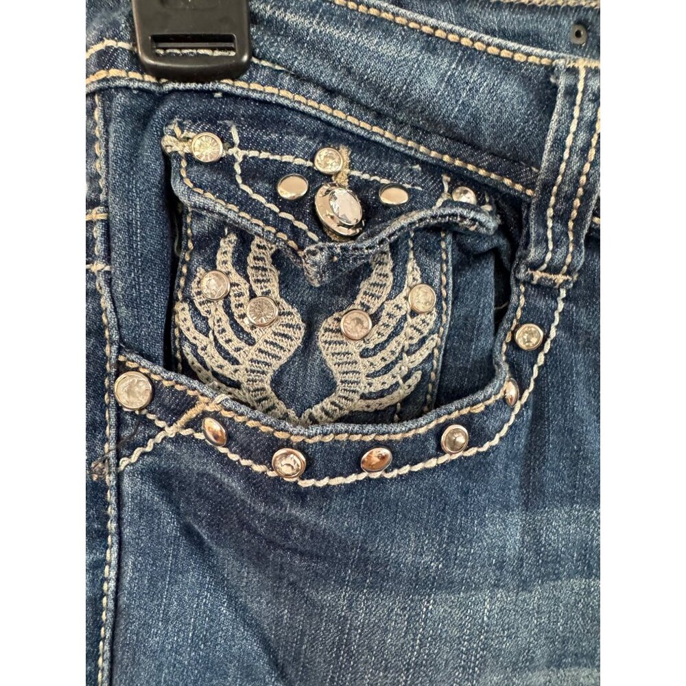 Liuces Womens Embellished Stretch Jeans Size 12 Blue Distressed Rhinestone Detai - Picture 5 of 9